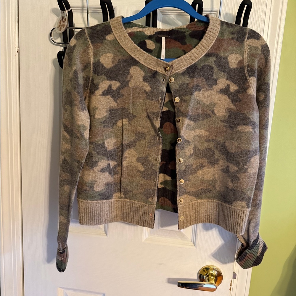 Free People Camouflage Cardigan Sweater